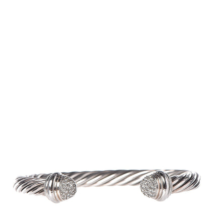 David Yurman Sterling Silver 18K White Gold Pave Diamond 7mm Cable Classics Bracelet M 1 of 5