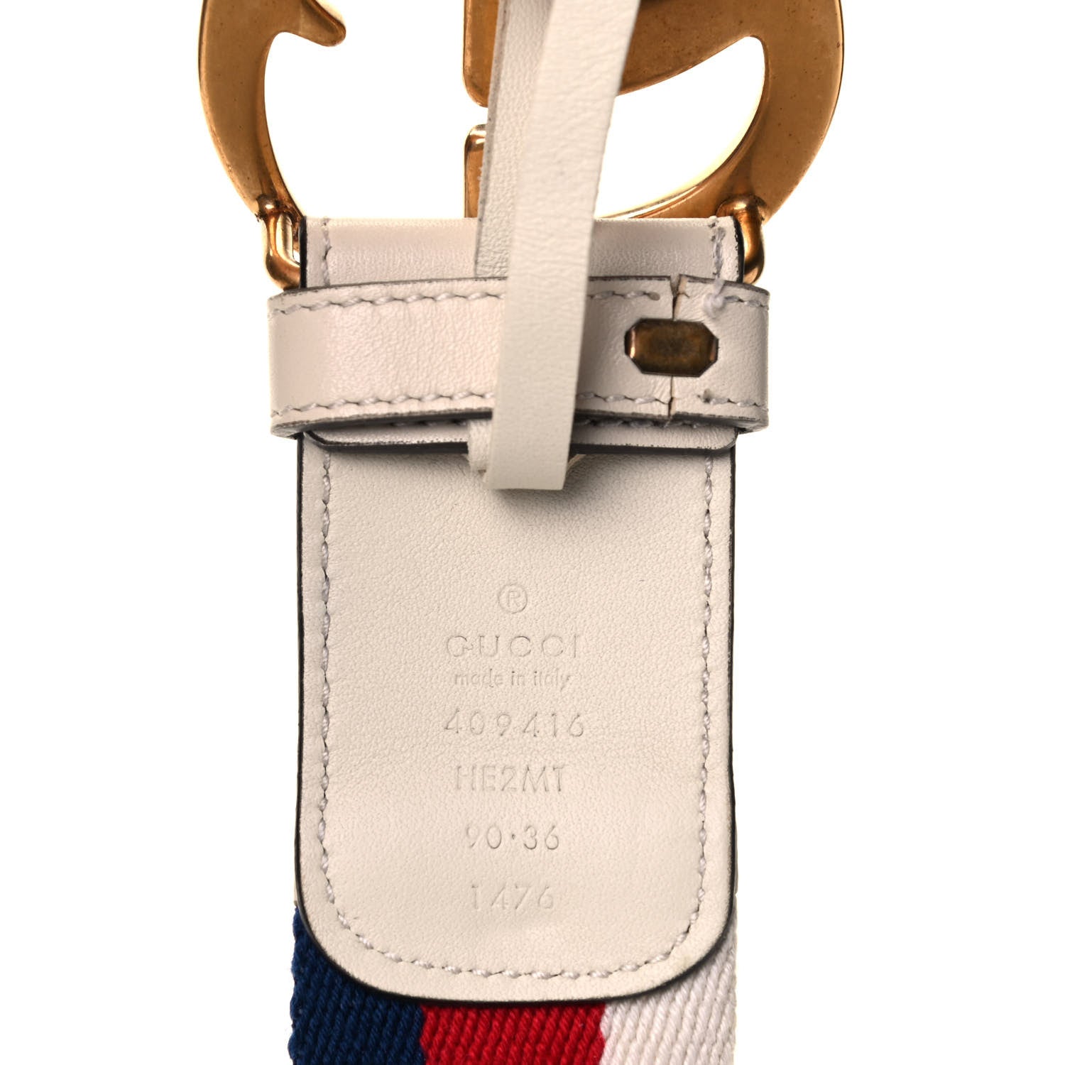 Gucci Nylon Calfskin Double G Web 40mm Belt 90 36 Blue Red White 3 of 3
