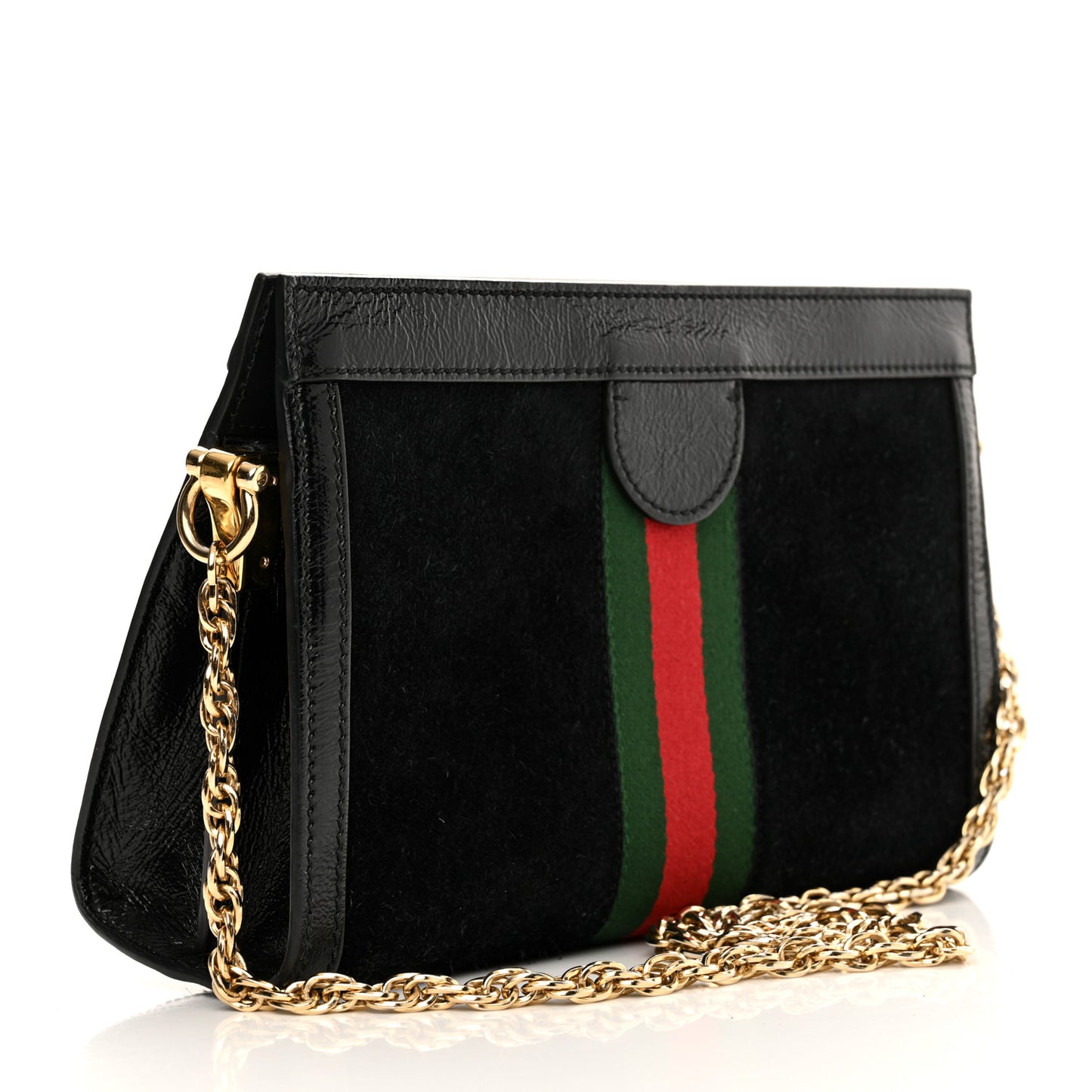 Suede Patent GG Web Small Ophidia Chain Shoulder Bag Black