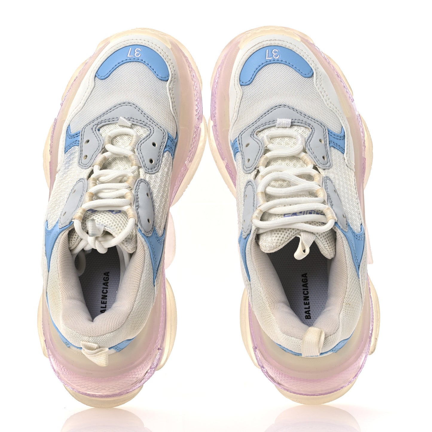 Fabric Mesh Clear Sole Womens Triple S Sneakers 37 Light Blue Grey Lilac White