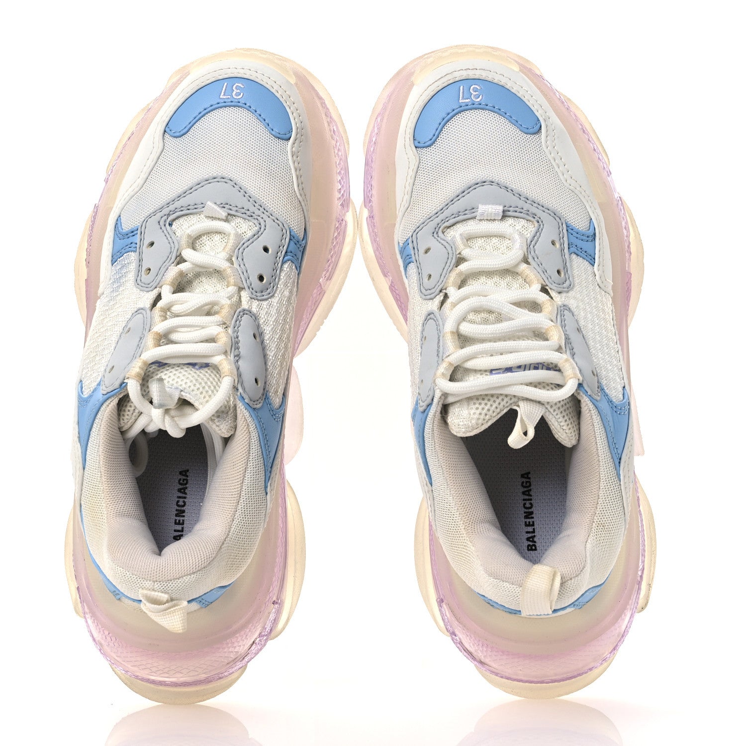 Balenciaga Fabric Mesh Clear Sole Womens Triple S Sneakers 37 Light Blue Grey Lilac White 2 of 13