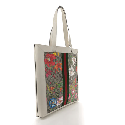 Gucci GG Supreme Monogram Flora Web Ophidia Vertical Shopping Tote White 4 of 13