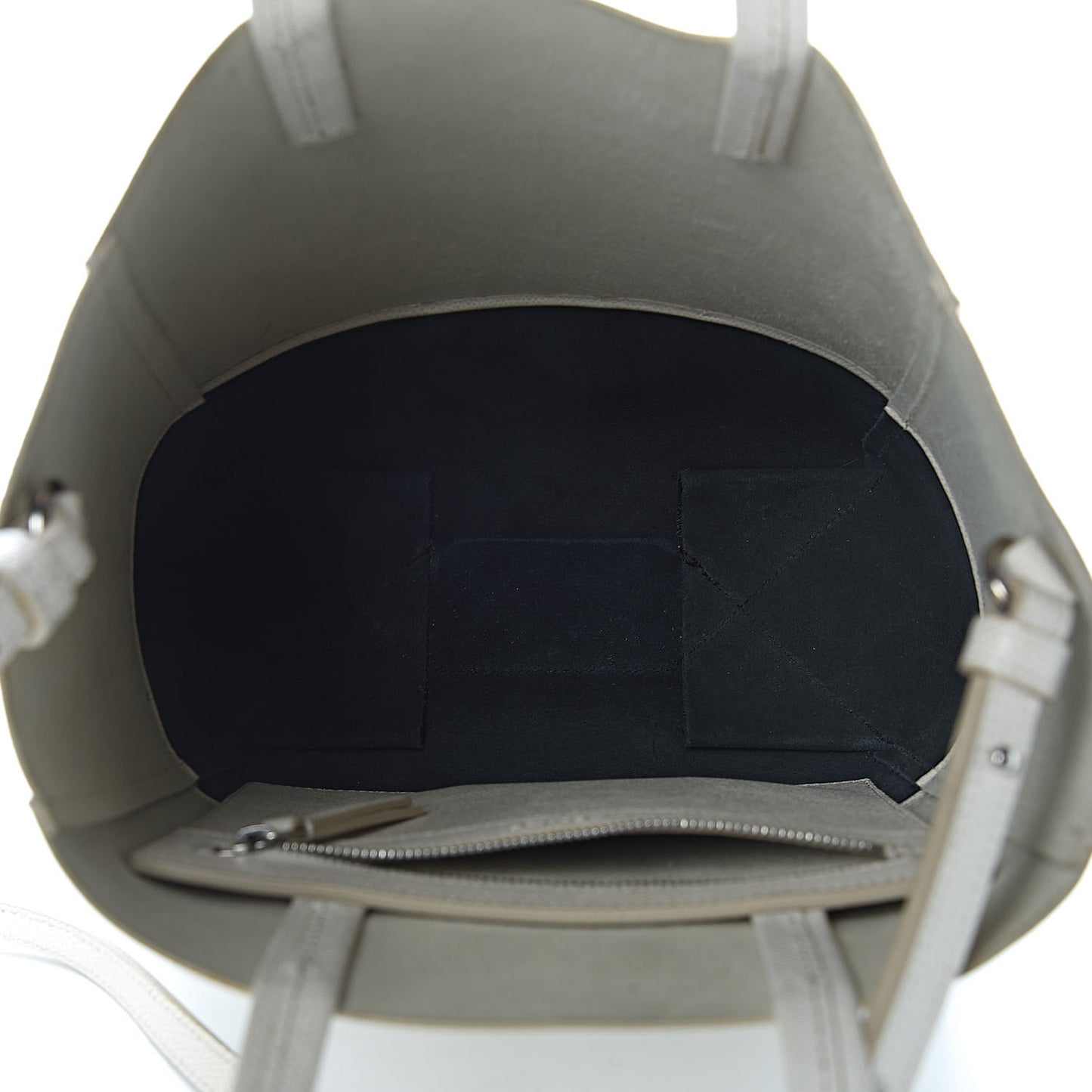 Grained Calfskin Small Vertical Bi-Cabas Cream Black