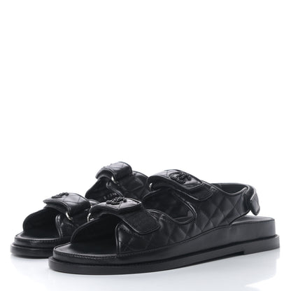 Chanel Lambskin Velcro Dad Sandals 41.5 Black 3 of 6