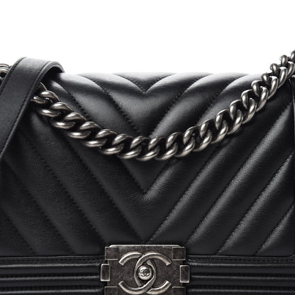 Chanel Calfskin Chevron Quilted Medium Boy Flap Black 11 of 12