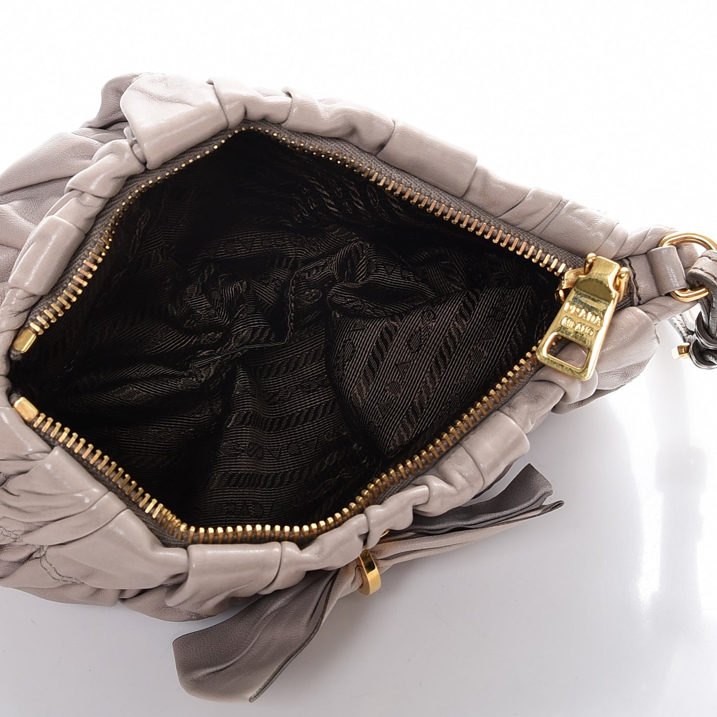 Nappa Gaufre Bow Wristlet Clutch Pomice