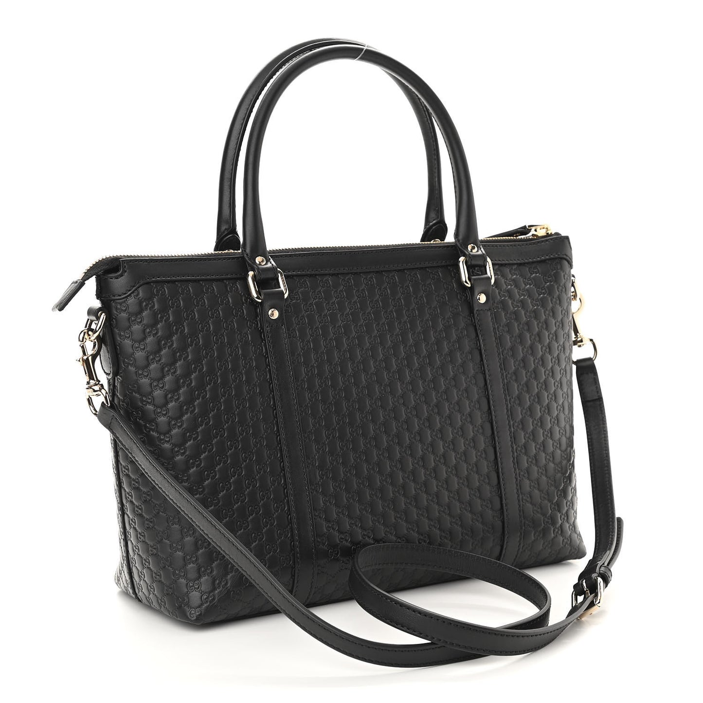 Soft Microguccissima Small Zippered Satchel Black
