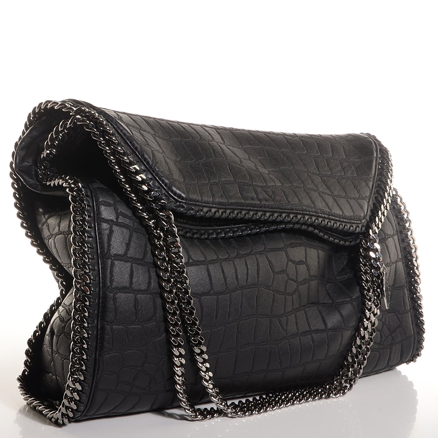 Embossed Croc Faux Leather Large Falabella Black