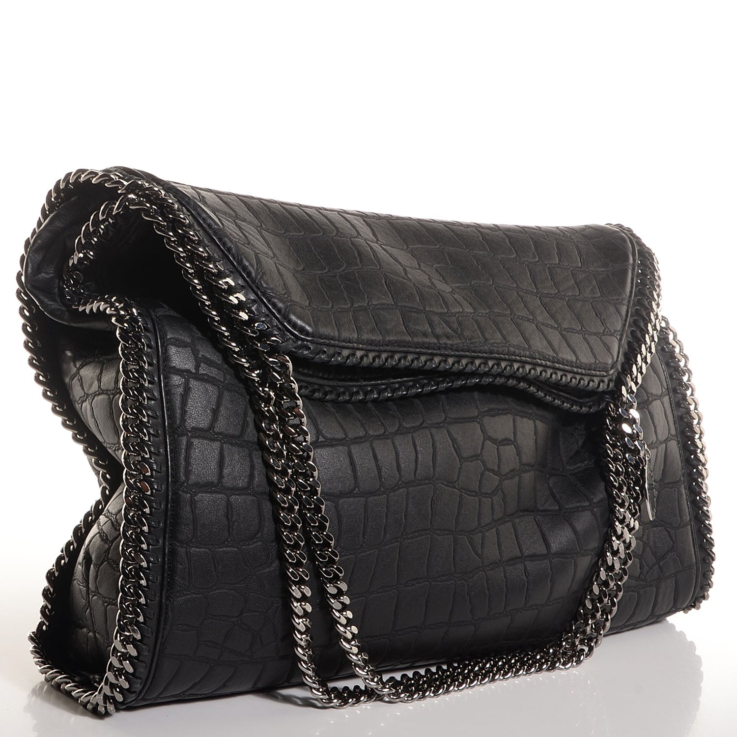 Stella McCartney Embossed Croc Faux Leather Large Falabella Black 3 of 13