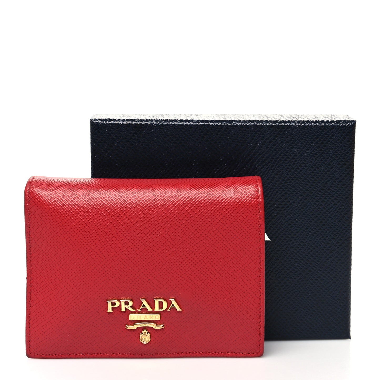 Saffiano Metal Compact Snap Bi-Fold Wallet Fuoco