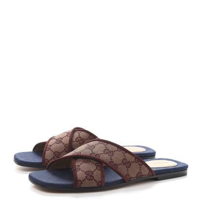 Gucci Canvas GG Monogram Womens Criss Cross Slide Sandals 38 Sahara Rubino Chardonnay 3 of 9