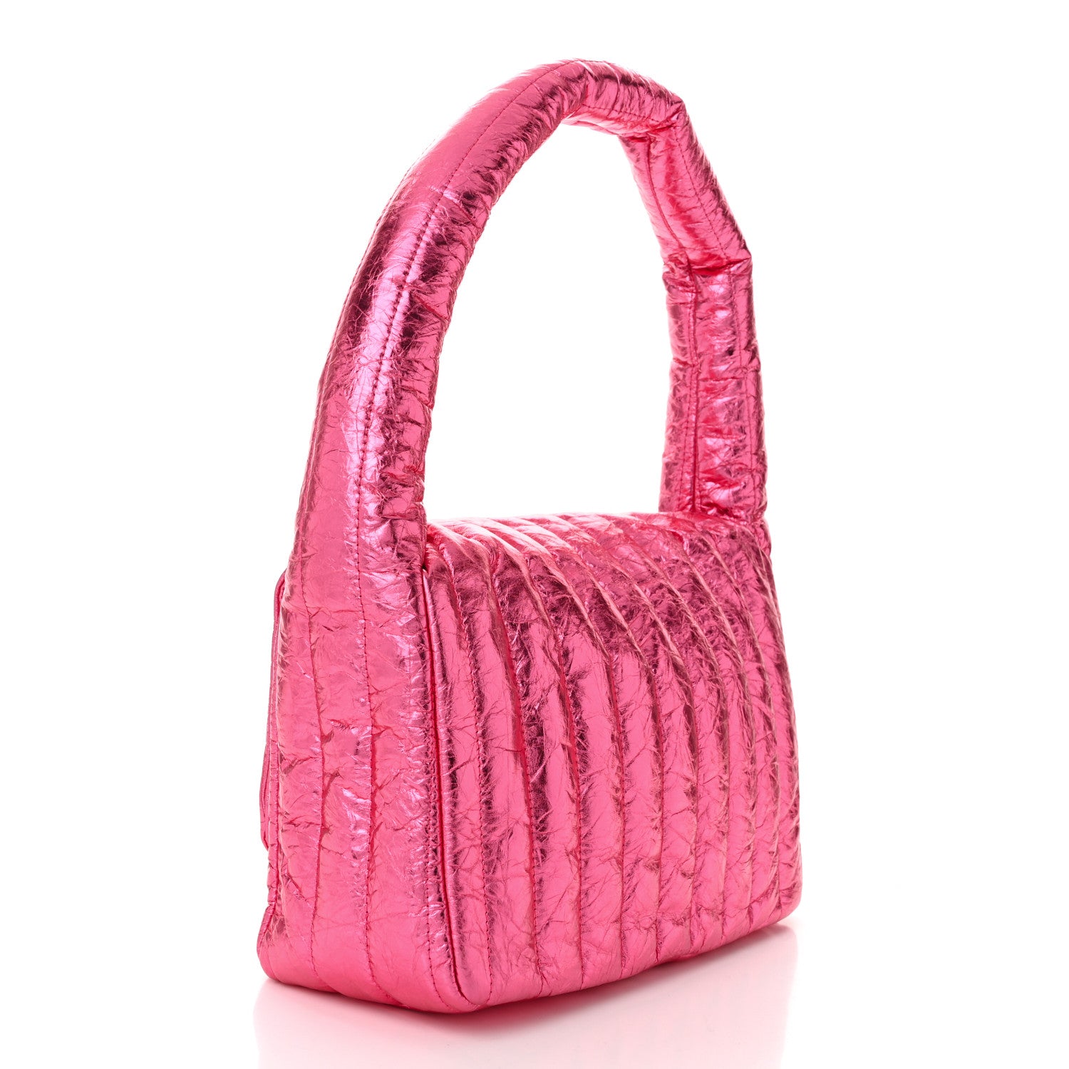 Balenciaga Metallized Crushed Calfskin Quilted Small Monaco Shoulder Bag Pink 3 of 10