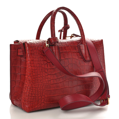 MCM Calfskin Crocodile Embossed Medium Milla Tote Ruby 2 of 9