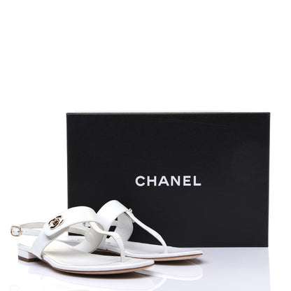 Chanel Lambskin CC Thong Sandals 37 White 20 of 20
