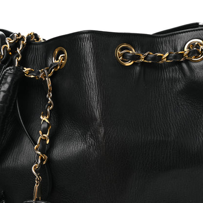 Chanel Lambskin Quilted Drawstring Bucket Bag Black 9 of 17