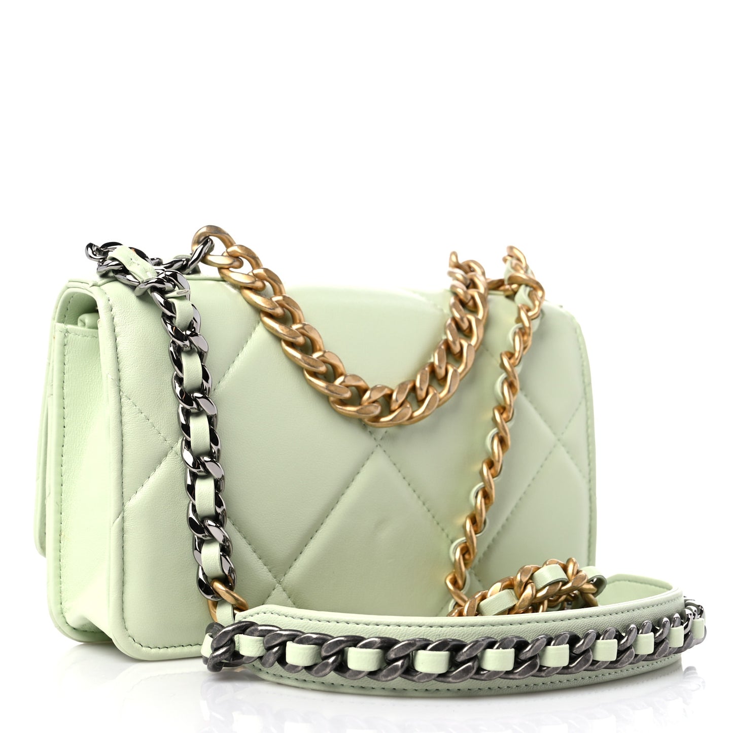 Lambskin Quilted Chanel 19 Wallet On Chain WOC Light Green