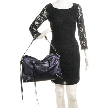 Balenciaga Metallic Agneau Classic Silver Hardware City Dark Purple 2 of 14