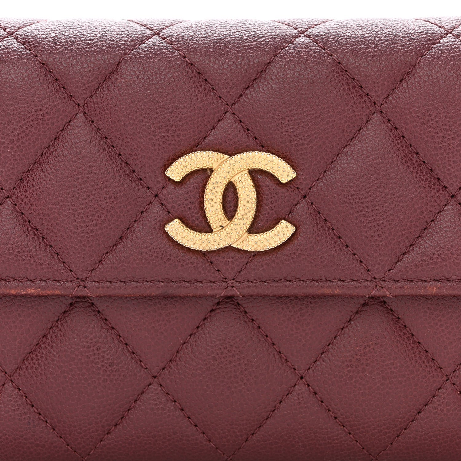 Chanel Caviar Quilted Studded CC Large Gusset Flap Wallet Burgundy 9 of 12