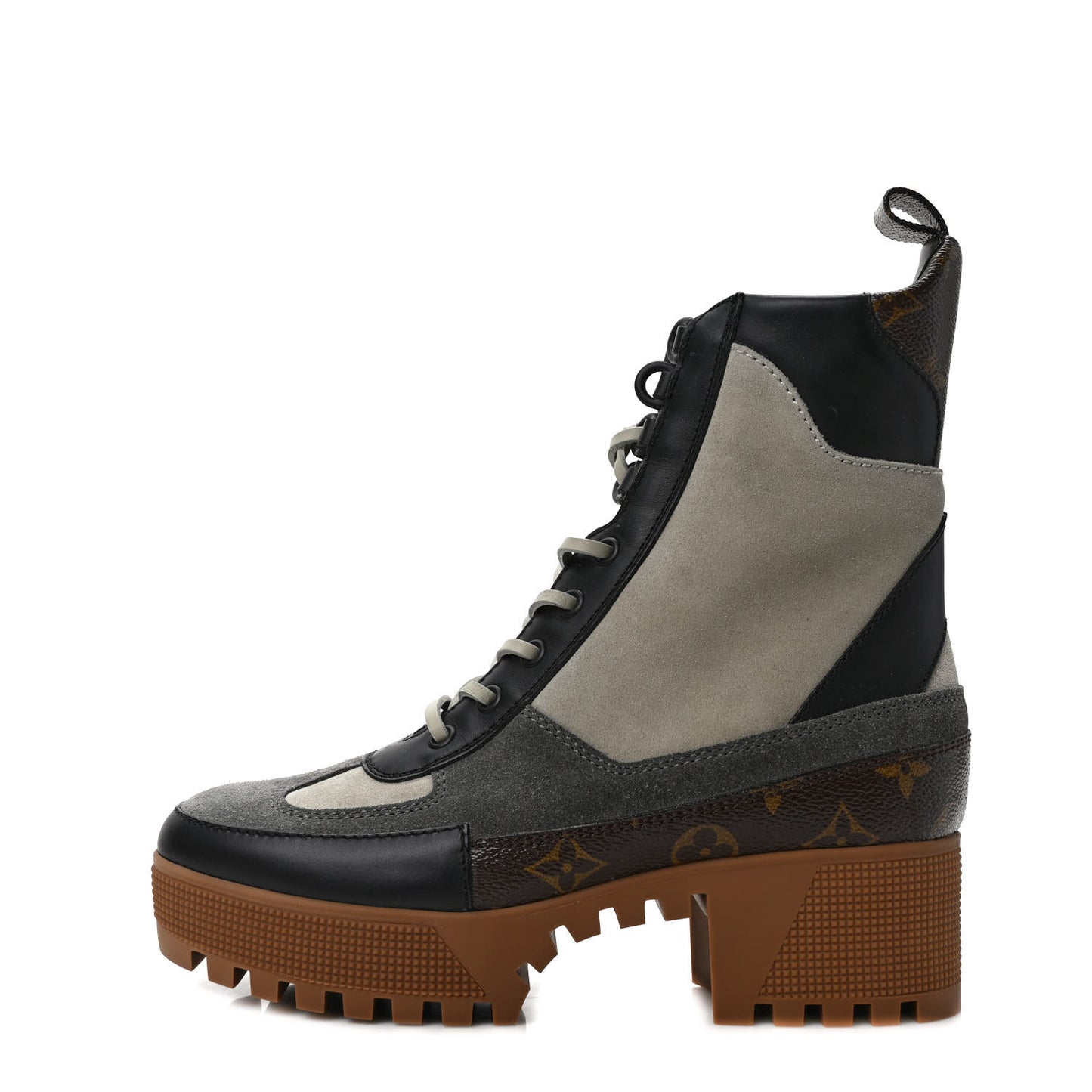 Suede Calfskin Monogram Platform Desert Boots 38 Dark Gray