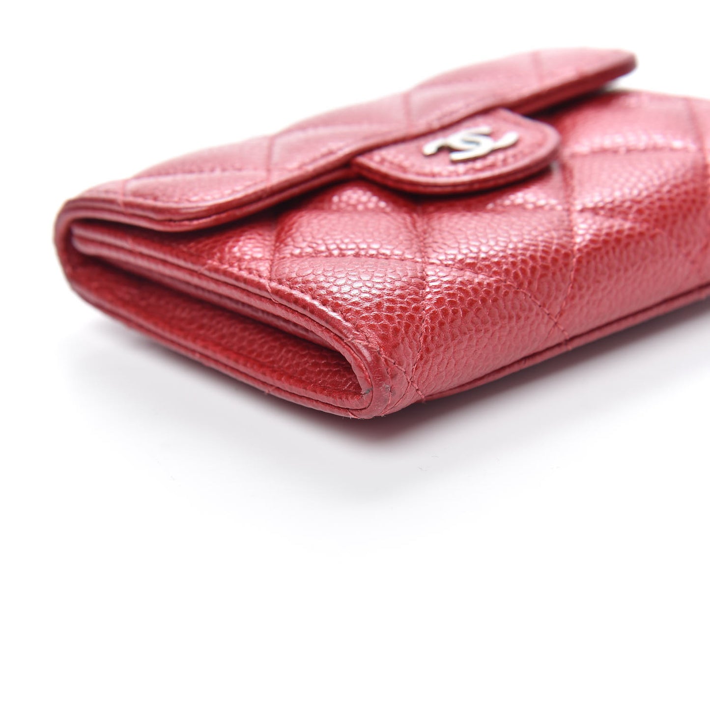 Caviar Quilted Flap Card Holder Wallet Red
