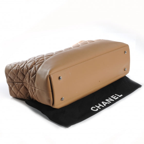 Aged Calfskin Quilted Be CC Tote Beige