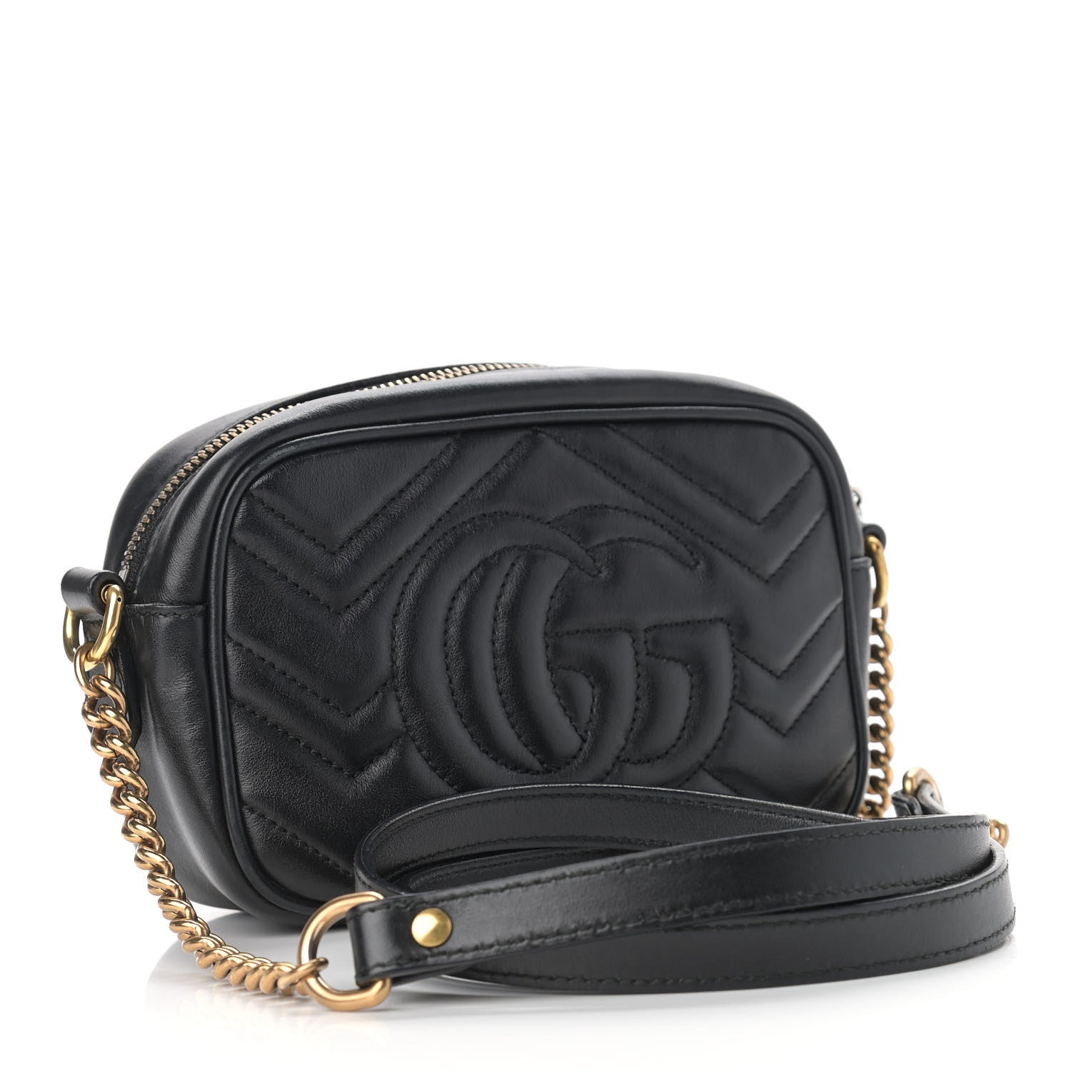 Gucci Calfskin Matelasse Mini GG Marmont Chain Shoulder Bag Black 3 of 15