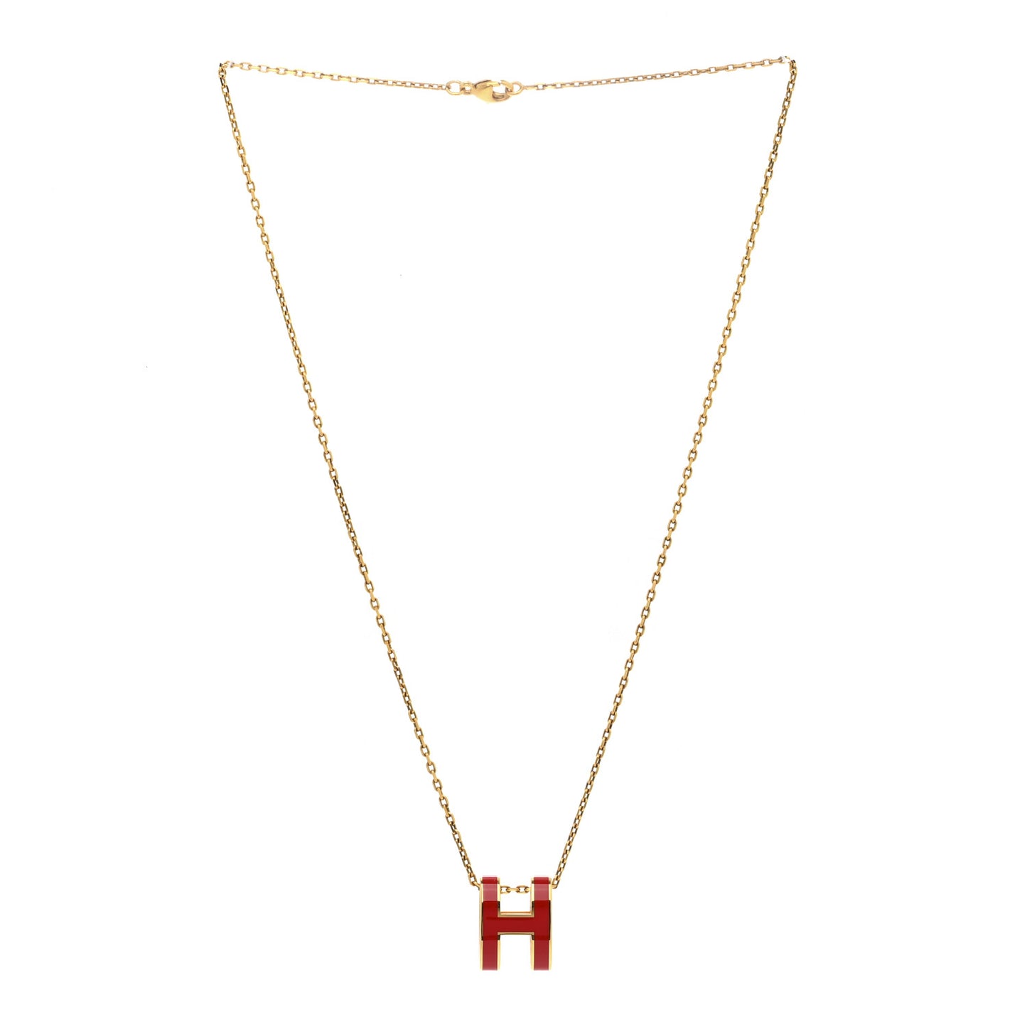 Lacquered Gold Pop H Pendant Necklace Rouge Vif
