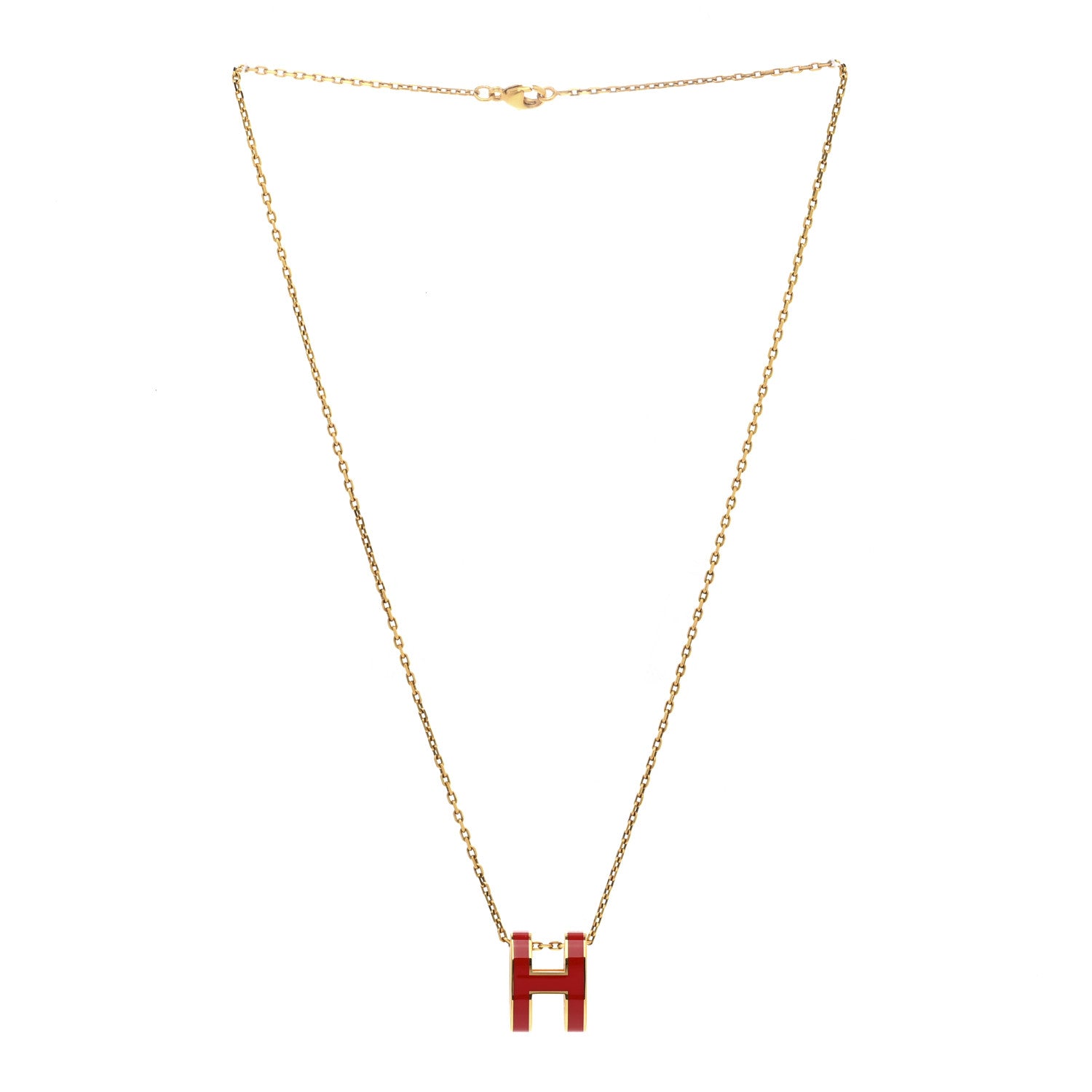 Hermes Lacquered Gold Pop H Pendant Necklace Rouge Vif 3 of 6