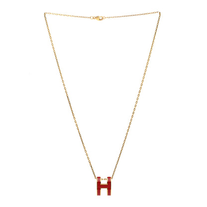 Hermes Lacquered Gold Pop H Pendant Necklace Rouge Vif 3 of 6