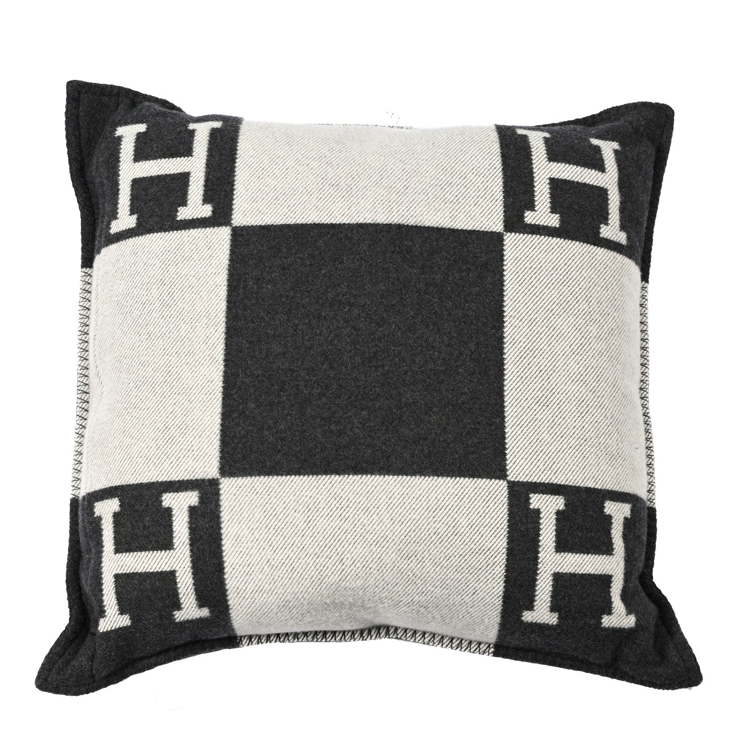 Hermes Wool Cashmere Avalon Pillow GM Ecru Gris Fonce 1 of 3