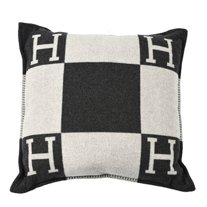 Hermes Wool Cashmere Avalon Pillow GM Ecru Gris Fonce 1 of 3