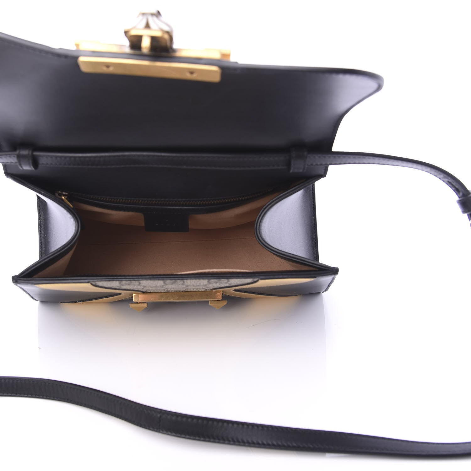 Gucci GG Supreme Monogram Small Osiride Top Handle Bag Black Gold 6 of 11
