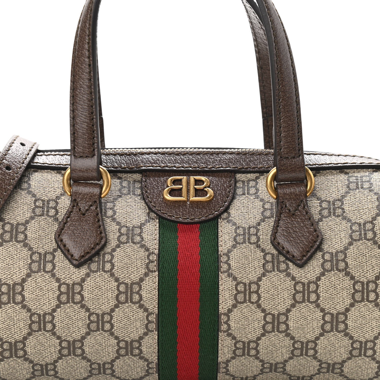 Gucci X BALENCIAGA BB Supreme Monogram Web Small Ophidia Boston Bag Beige New Acero 10 of 11