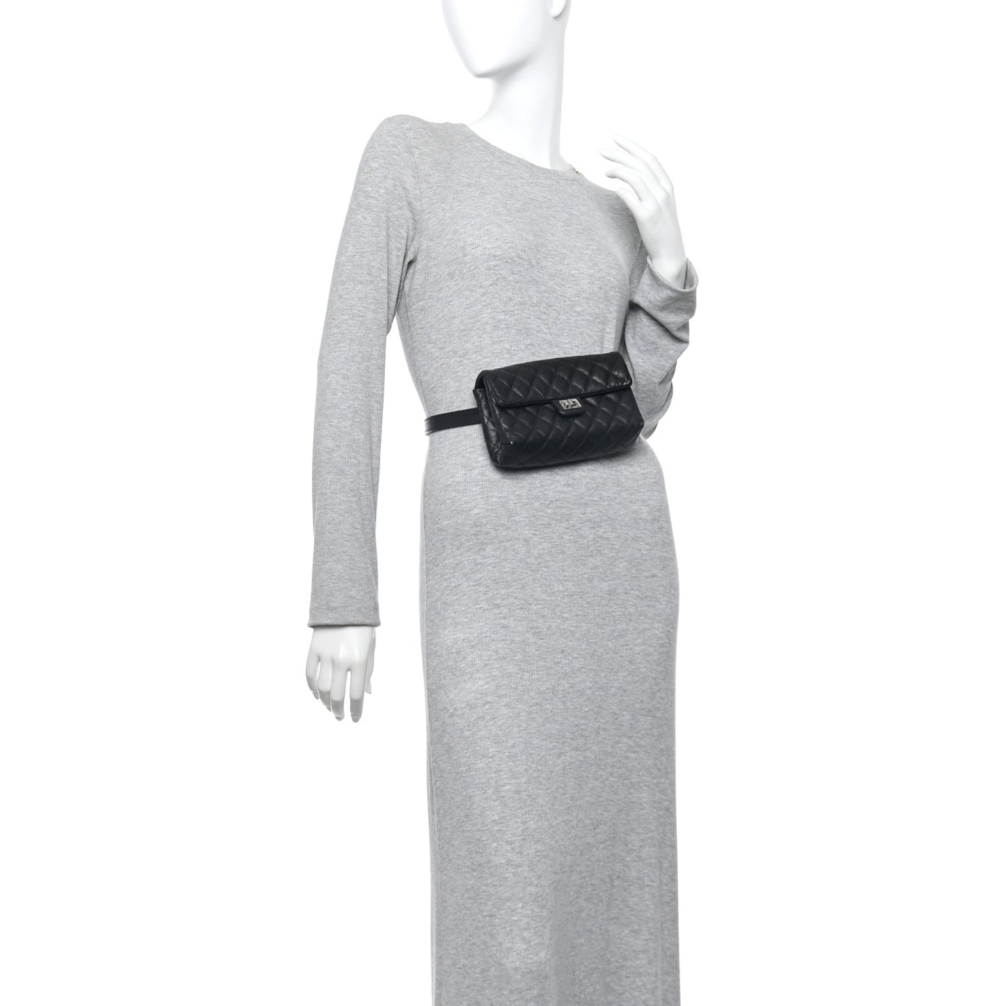 Grained Calfskin Quilted 2.55 Reissue Flap Belt Bag Clutch Black