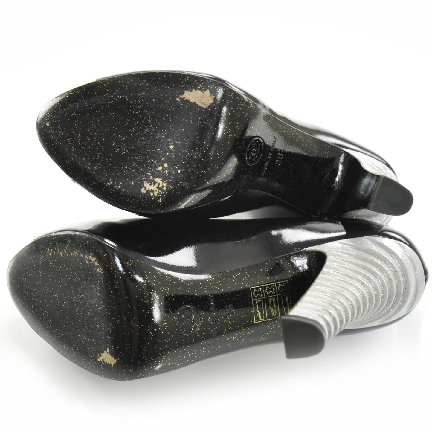 Patent Glitter Cap Toe Pumps 36
