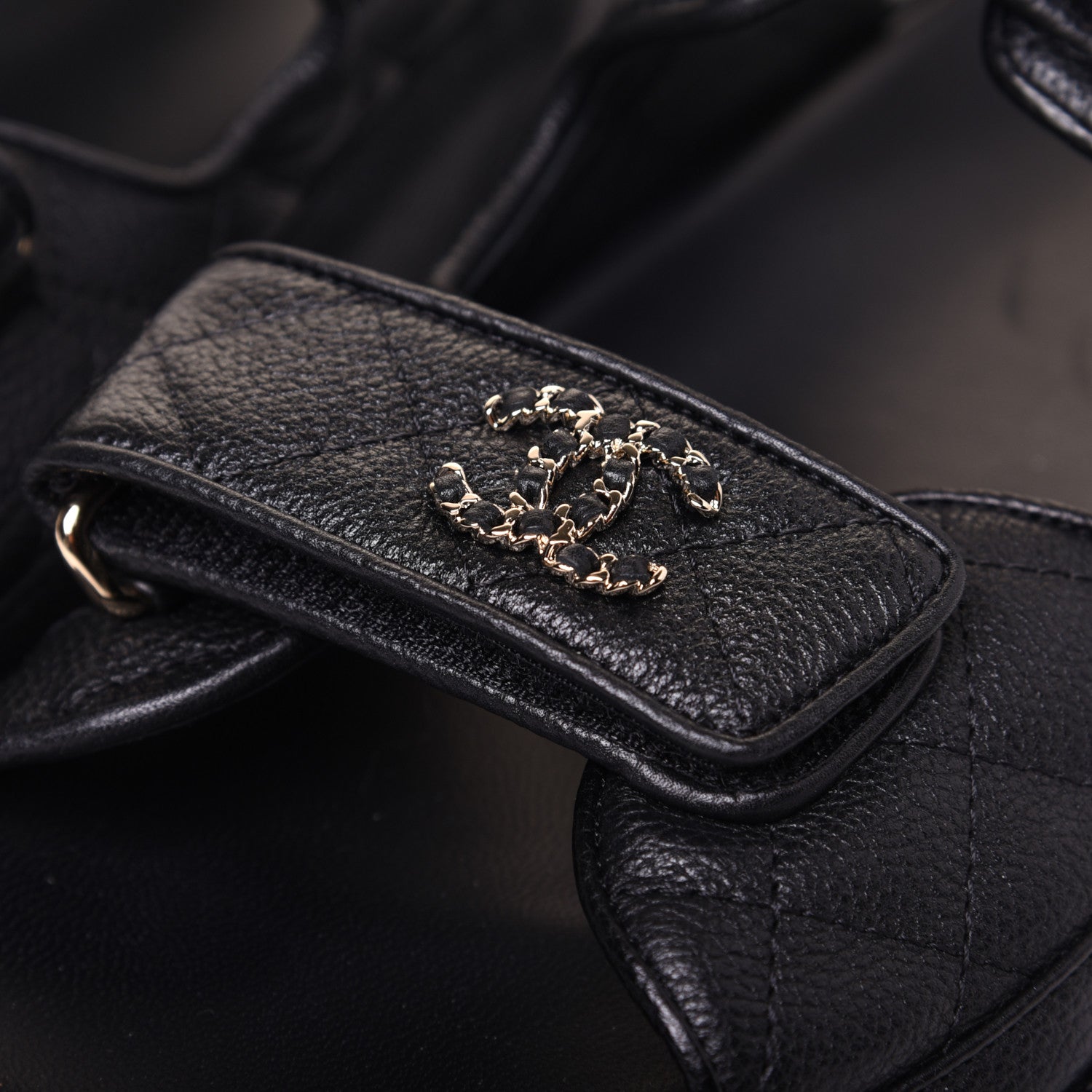 Chanel Grained Calfskin Velcro Dad Sandals 37.5 Black 6 of 11
