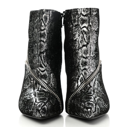 Saint Laurent Metallic Snakeskin Embossed Calfskin Pointed Toe Ankle Boots 36.5 Black Silver 2 of 9