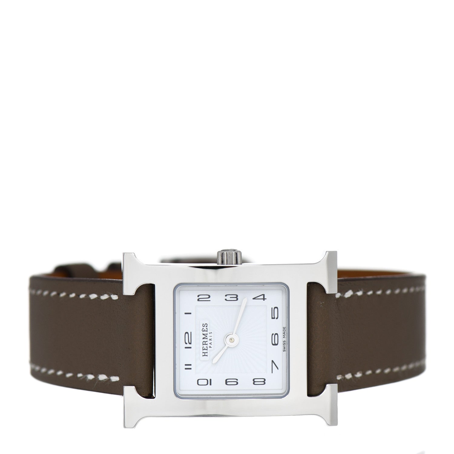 Hermes Stainless Steel Swift 21mm Heure H Hour Quartz Watch Etoupe 2 of 5