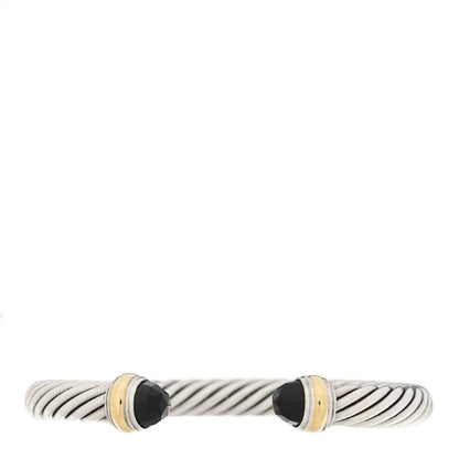 David Yurman Sterling Silver 14K Yellow Gold Black Onyx 7mm Cable Classics Bracelet 1 of 3