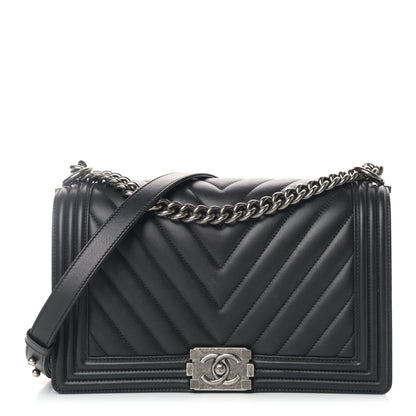 Chanel Calfskin Chevron Quilted New Medium Boy Flap Black 1 of 11