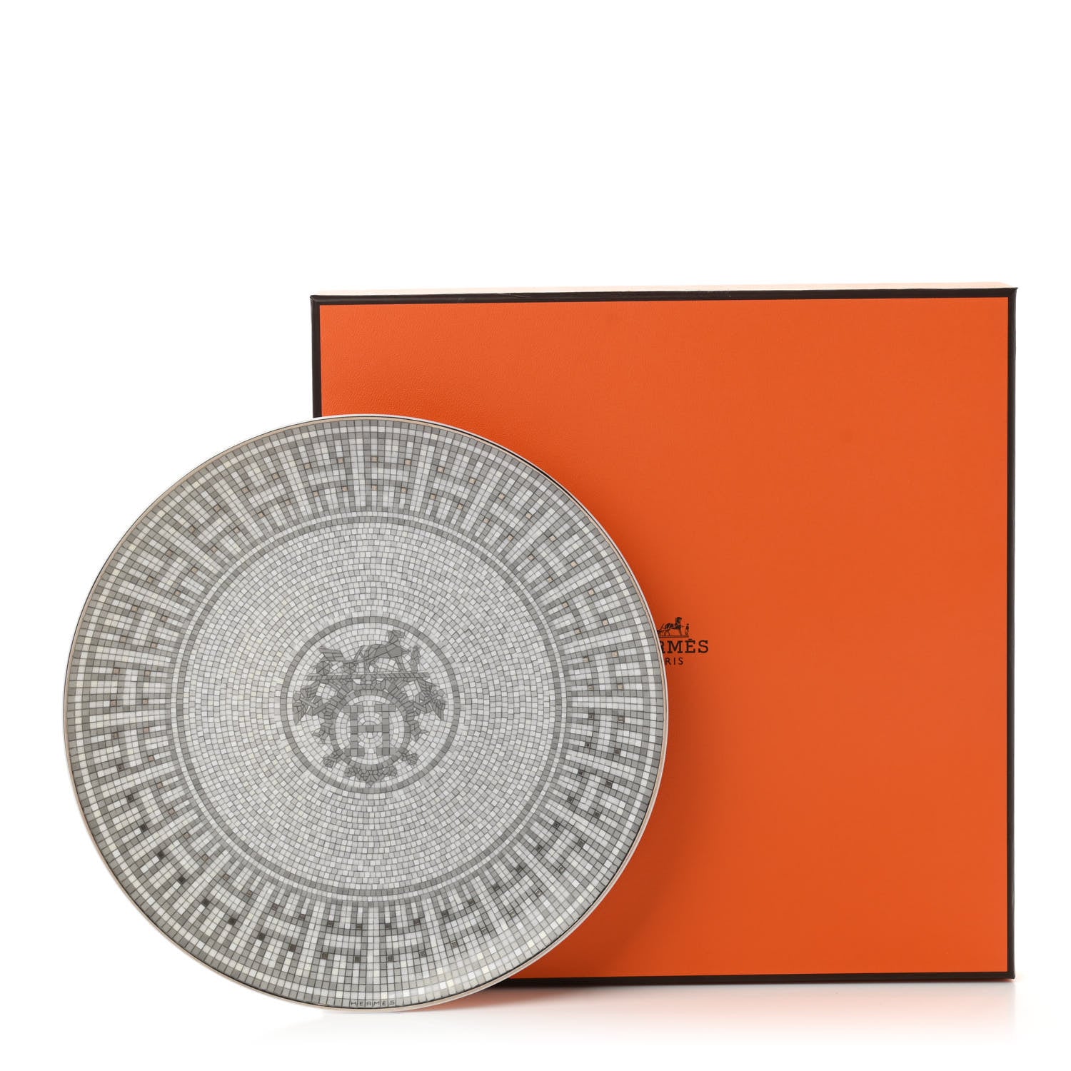 Hermes Porcelain Mosaique au 24 Platine Dessert Plate 8.3 7 of 7