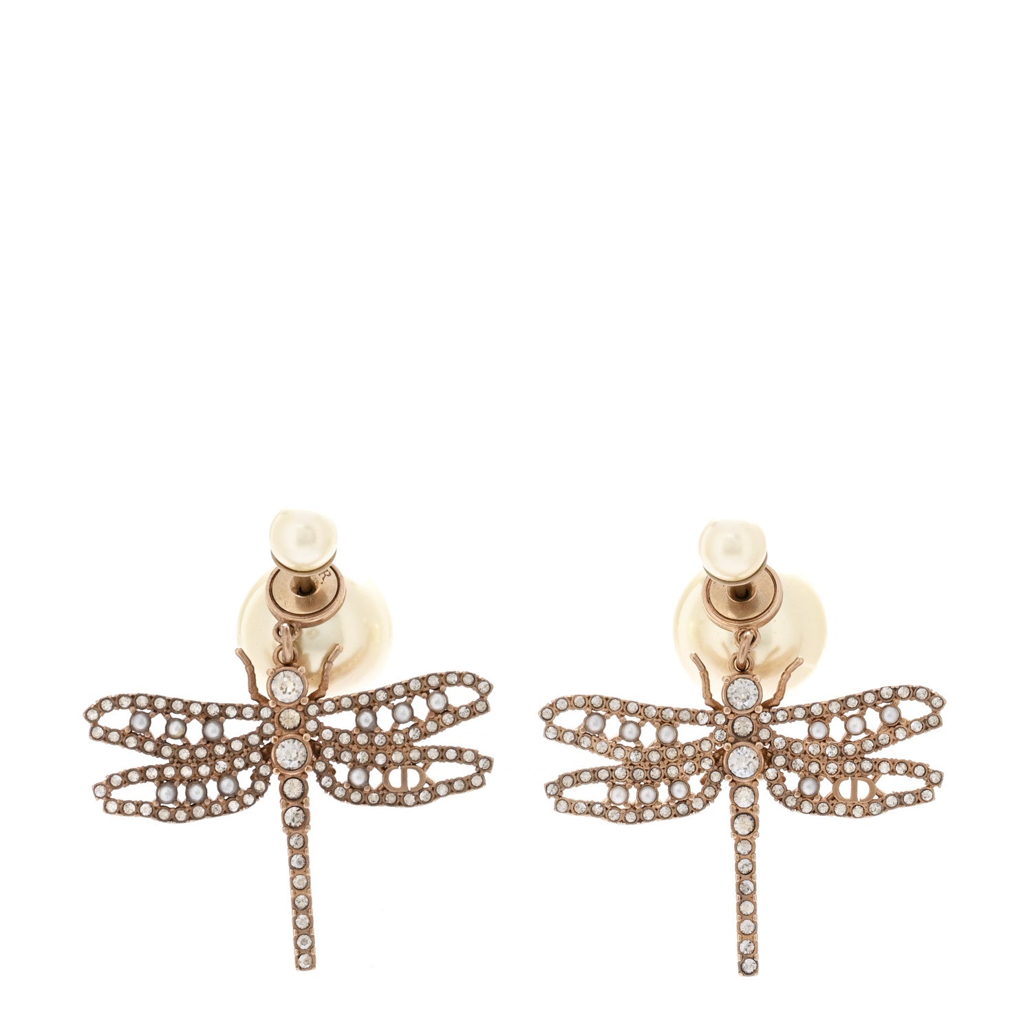Christian Dior Crystal Pearl Dragonfly Drop Earrings White 1 of 4