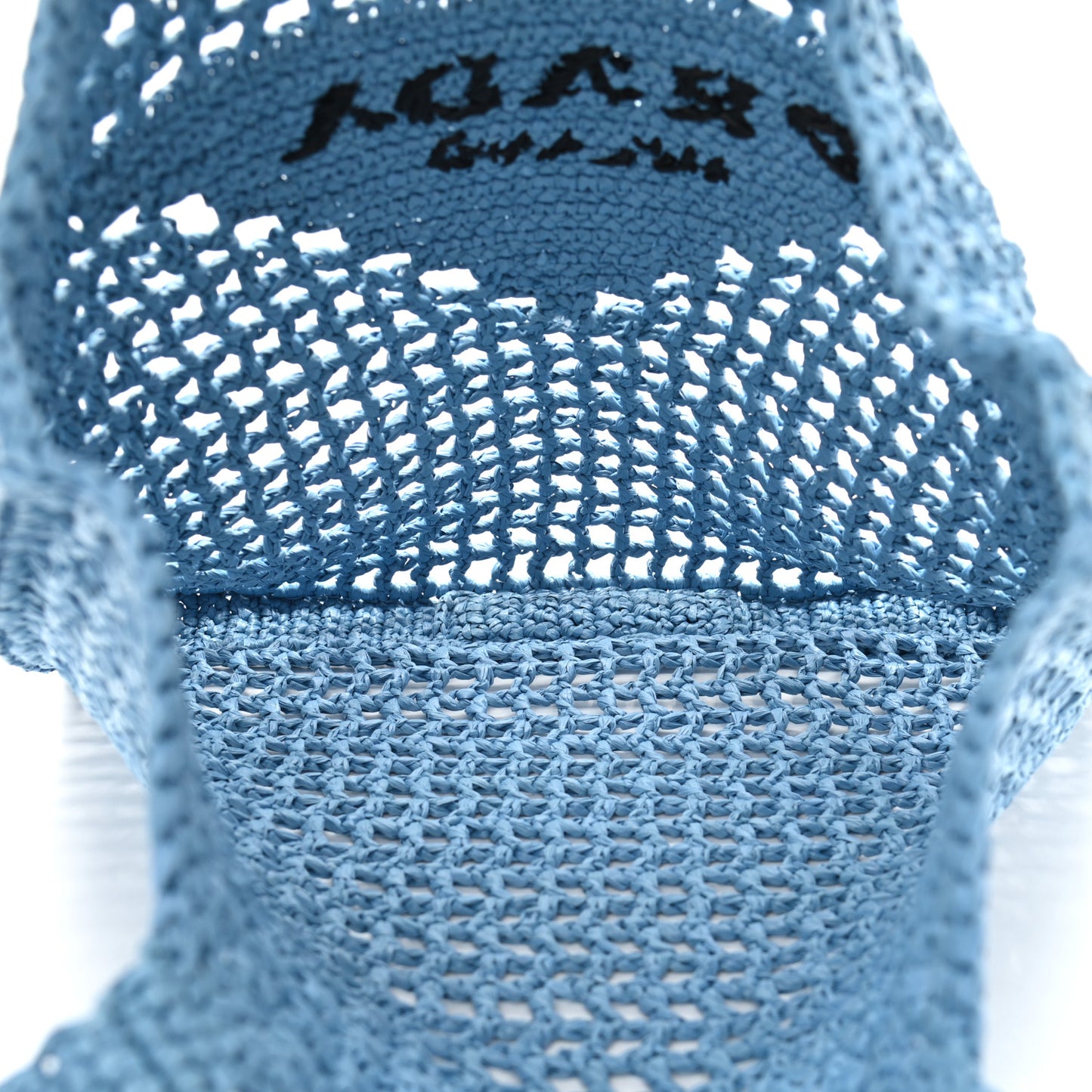 Yarn Raffia Effect Crochet Logo Embroidered Tote Bag Celeste