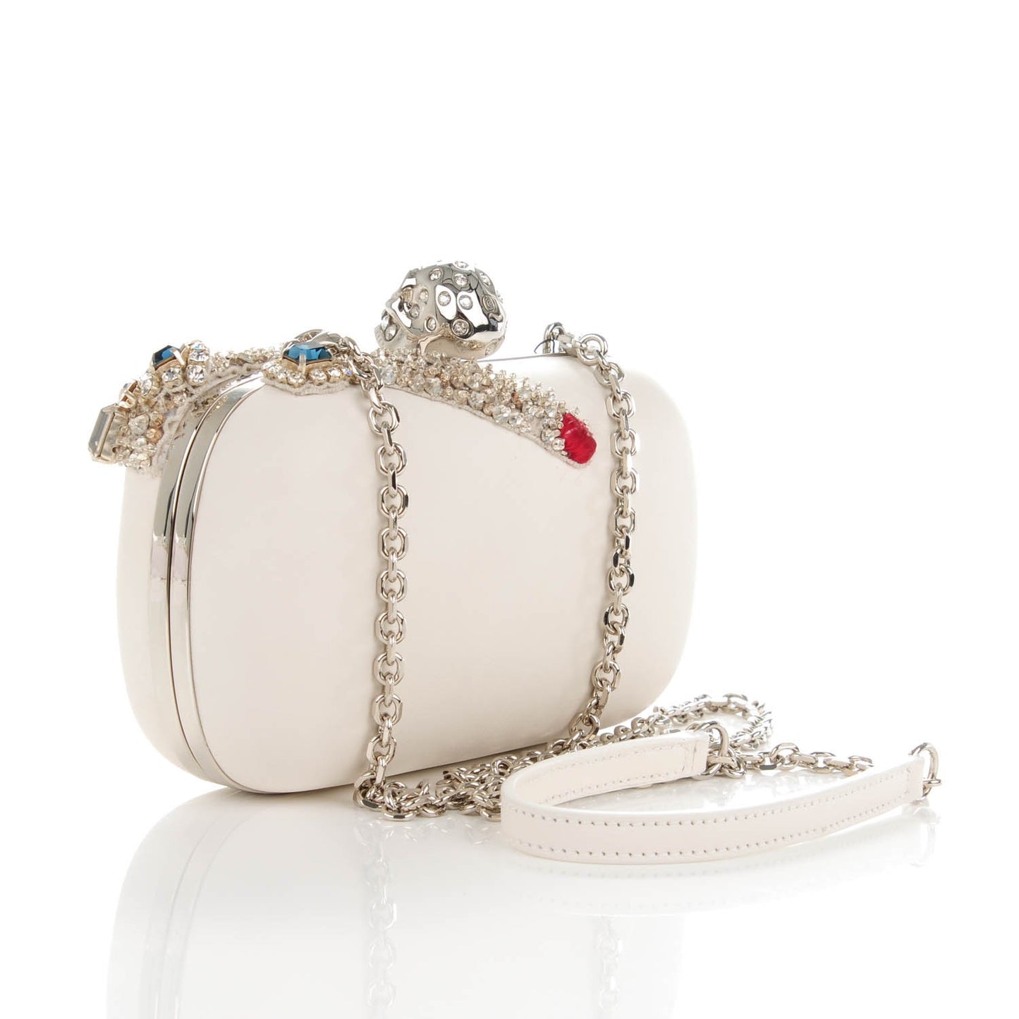 Nappa Silk Hand Appliqued Skull Box Clutch Ivory