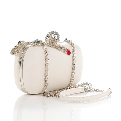 Alexander McQueen Nappa Silk Hand Appliqued Skull Box Clutch Ivory 3 of 6