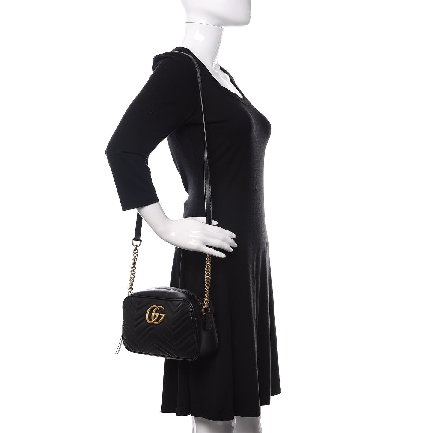 Calfskin Matelasse Small GG Marmont Chain Shoulder Bag Black