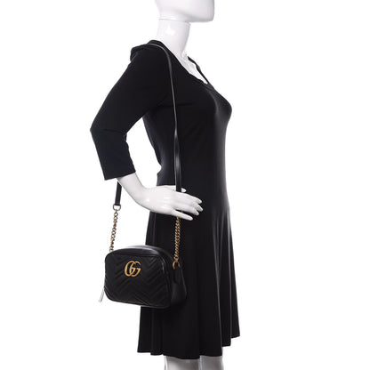 Gucci Calfskin Matelasse Small GG Marmont Chain Shoulder Bag Black 2 of 10