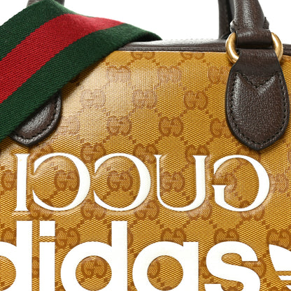 Gucci X ADIDAS Crystal Vintage Monogram Textured Dollar Calfskin Web Trefoil Logo Mini Bowling Bag Mid Natural Nut Off White New Acero 8 of 10