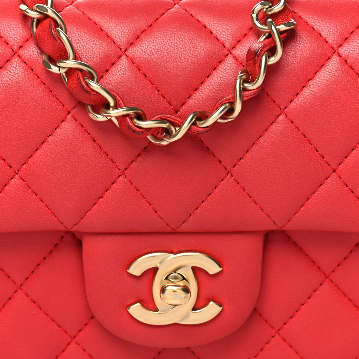 Lambskin Quilted Mini Rectangular Flap Red