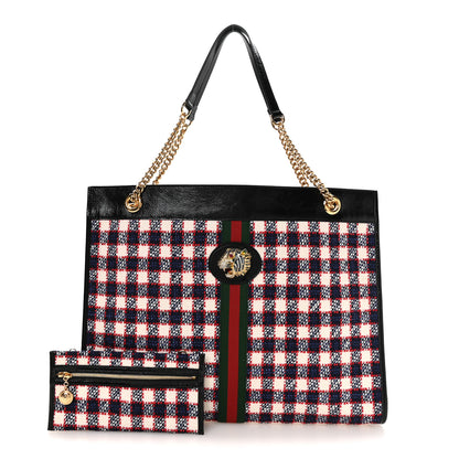 Gucci Tweed Check Large Rajah Chain Tote Black Red 2 of 10